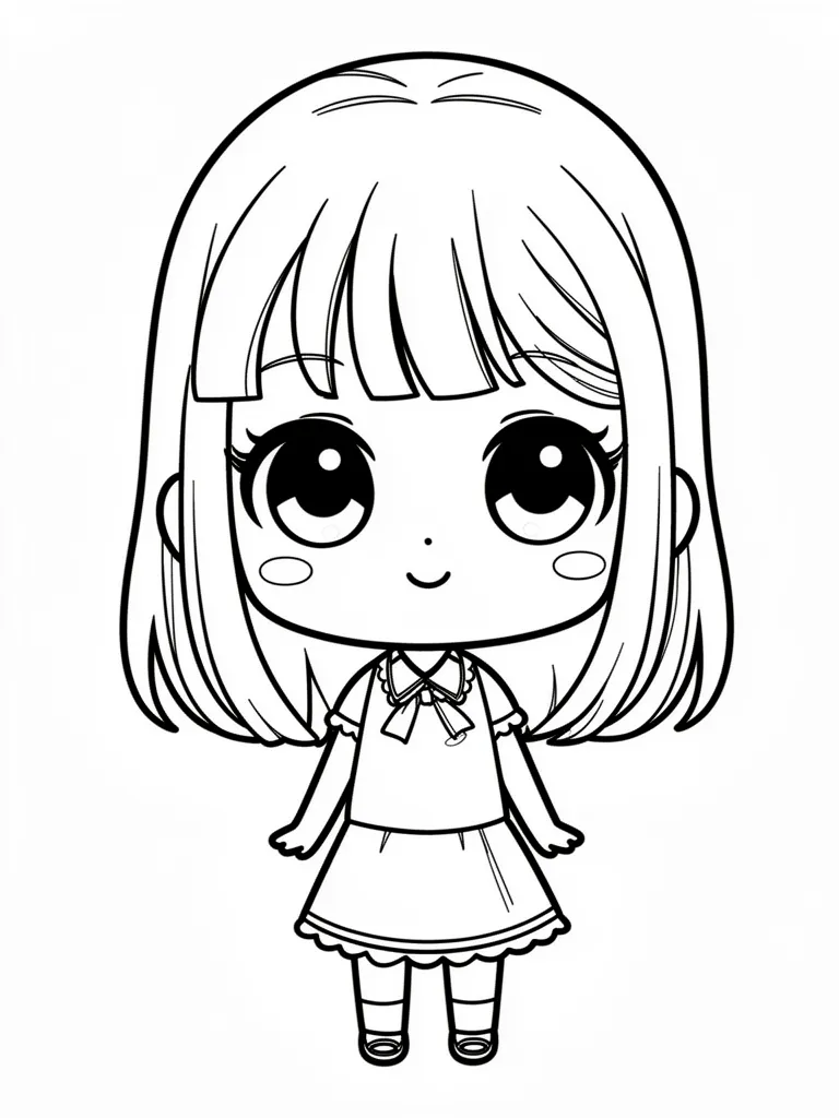 Coloriage Fille kawaii aux grands yeux kawaii – coloriage à imprimer gratuit