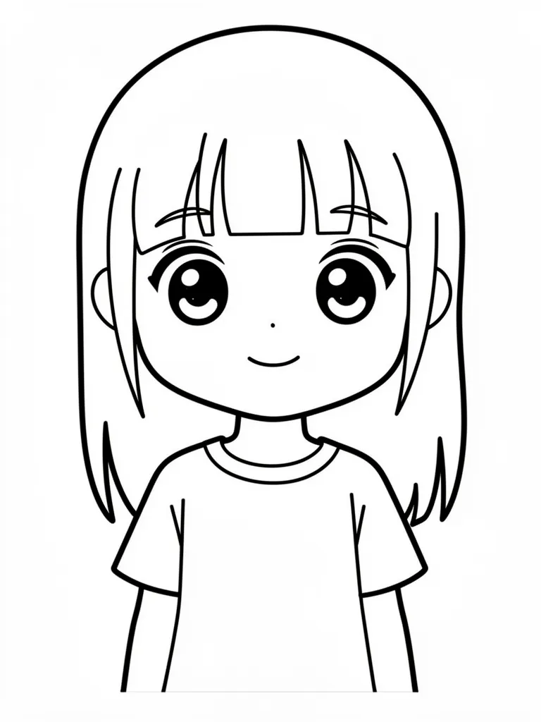 Coloriage Fille kawaii aux grands yeux pour maternelle – coloriage à imprimer gratuit