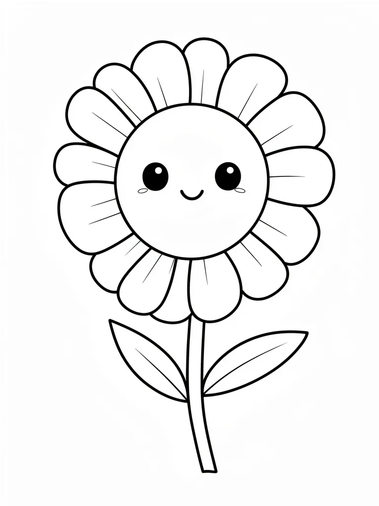 Coloriage Fleur kawaii souriante détaillé – coloriage à imprimer gratuit
