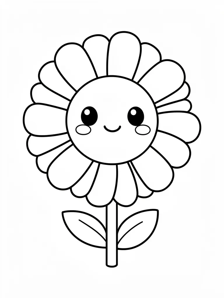 Coloriage Fleur kawaii souriante facile – coloriage à imprimer gratuit