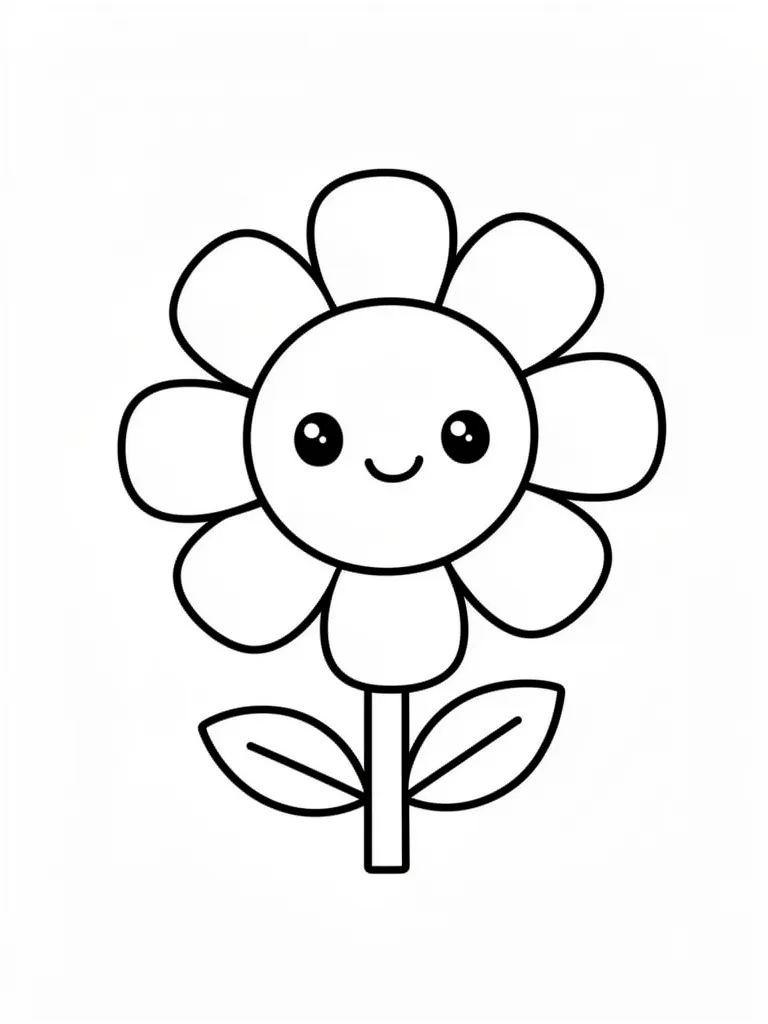 Coloriage Fleur kawaii souriante pour maternelle – coloriage à imprimer gratuit