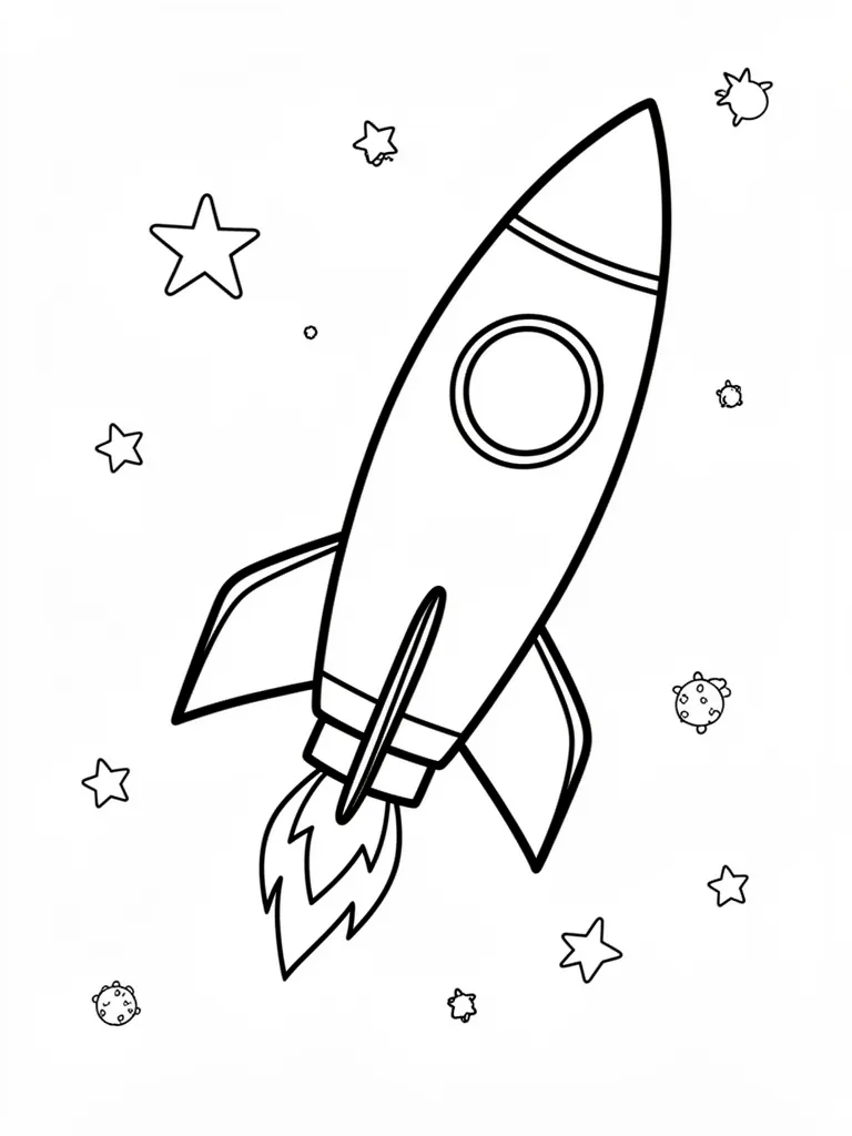 Coloriage Fusée dans l’espace facile – coloriage à imprimer gratuit