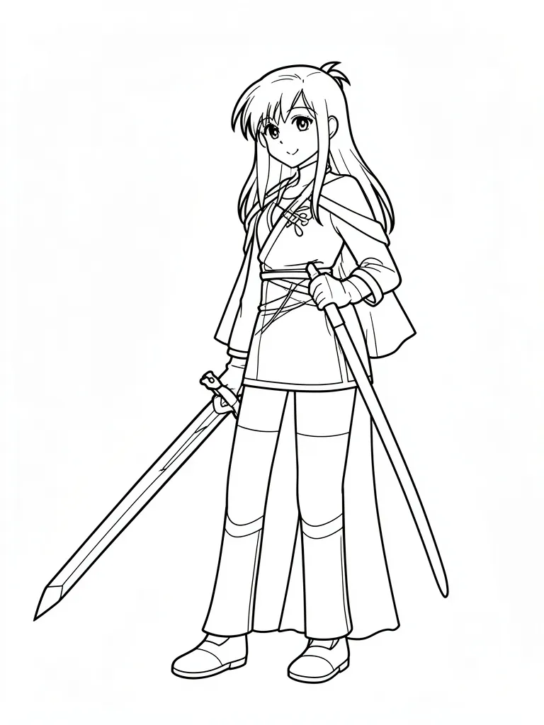 Coloriage Héroïne avec une épée – coloriage à imprimer gratuit