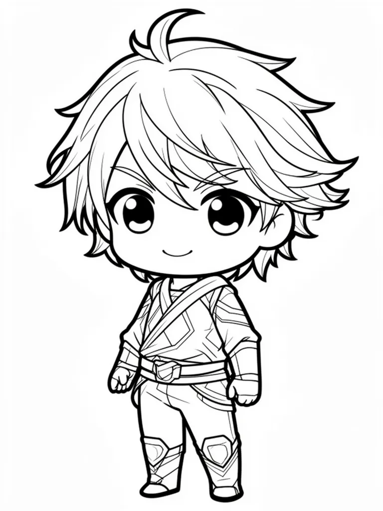 Coloriage Héros avec les cheveux au vent kawaii à imprimer