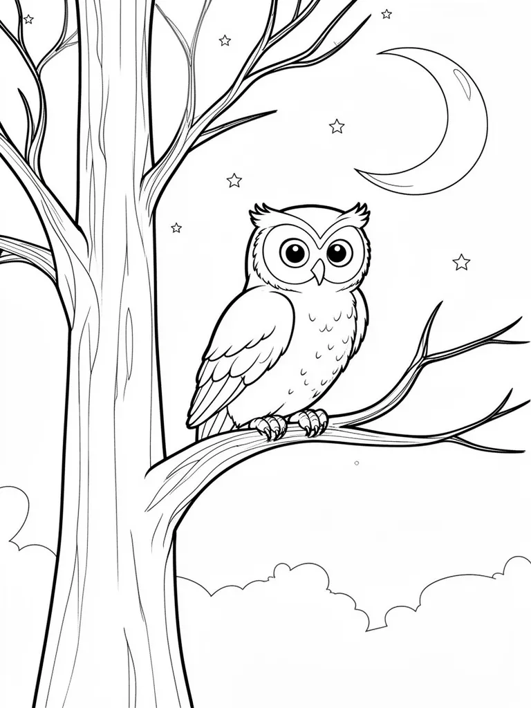 Coloriage Hibou la nuit à imprimer