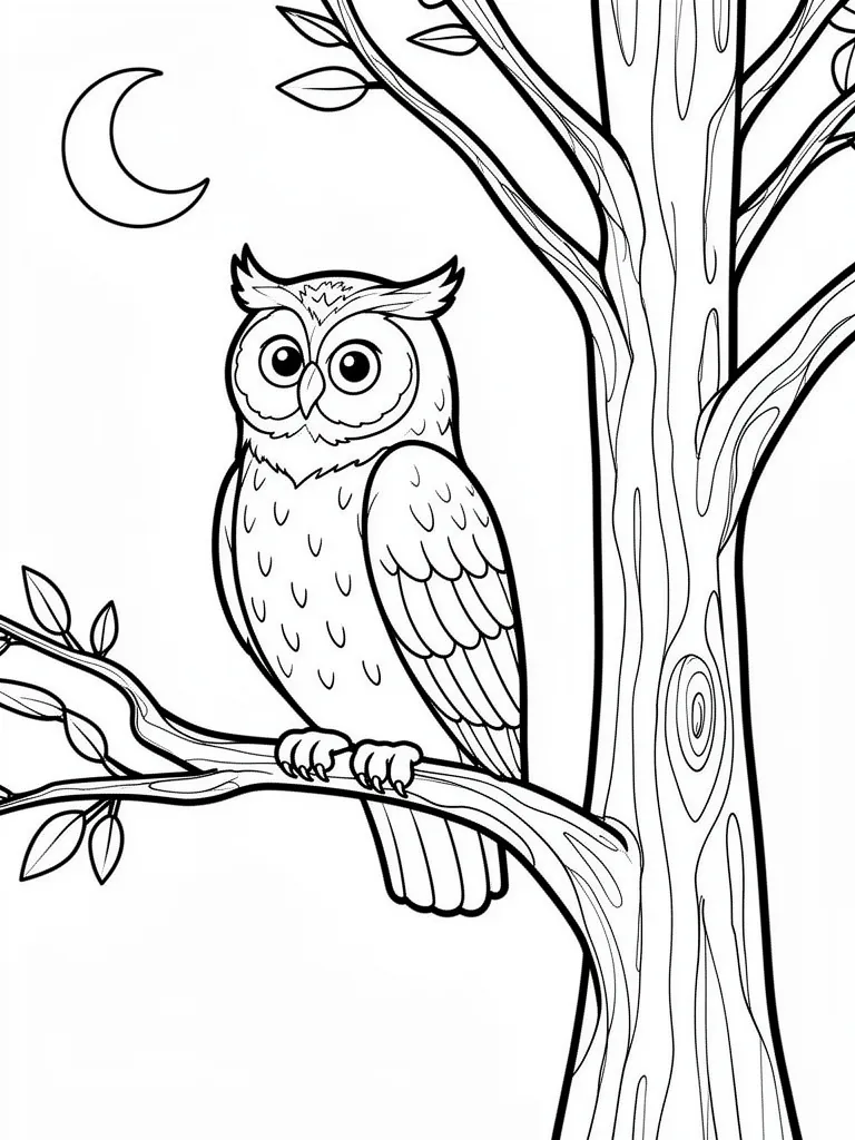 Coloriage Hibou la nuit détaillé – coloriage à imprimer gratuit