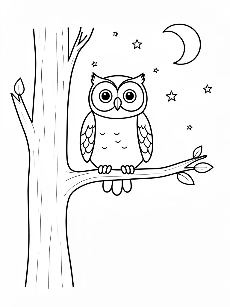 Coloriage Hibou la nuit facile – coloriage à imprimer gratuit