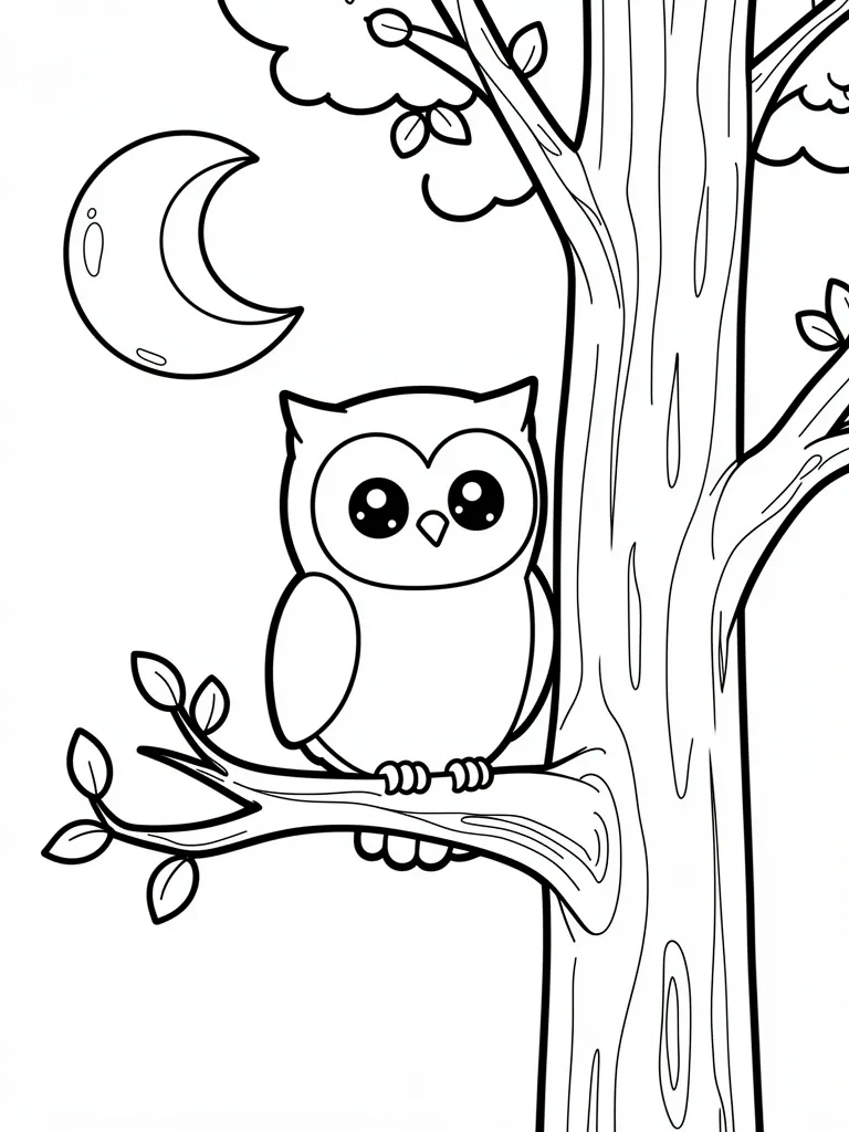 Coloriage Hibou la nuit kawaii – coloriage à imprimer gratuit