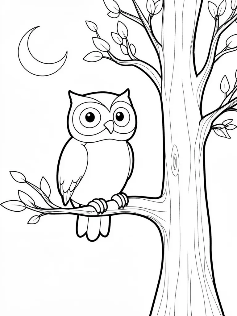 Coloriage Hibou la nuit pour maternelle – coloriage à imprimer gratuit
