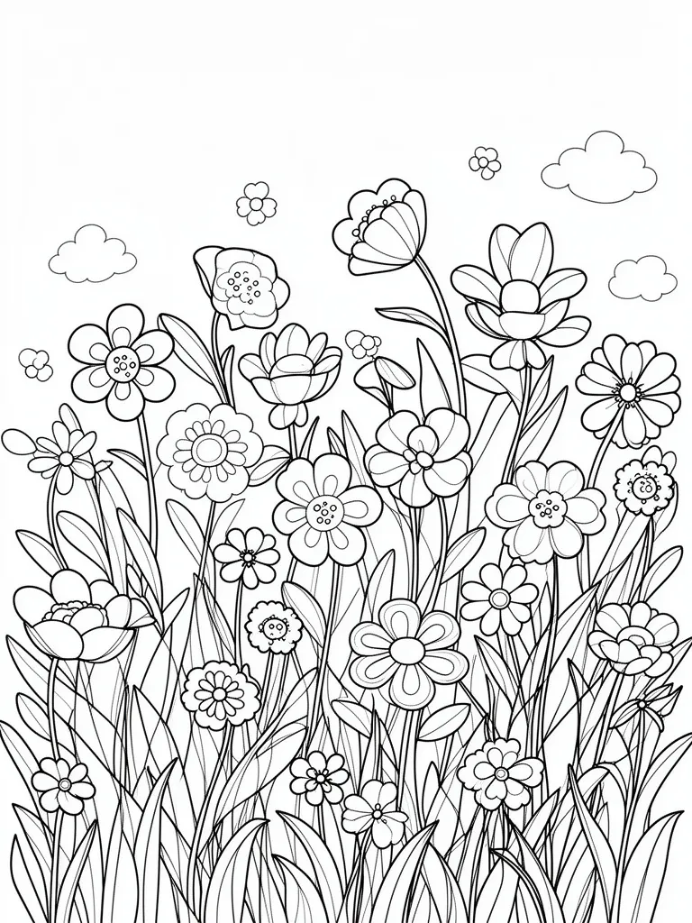 Coloriage Jardin de printemps détaillé à imprimer