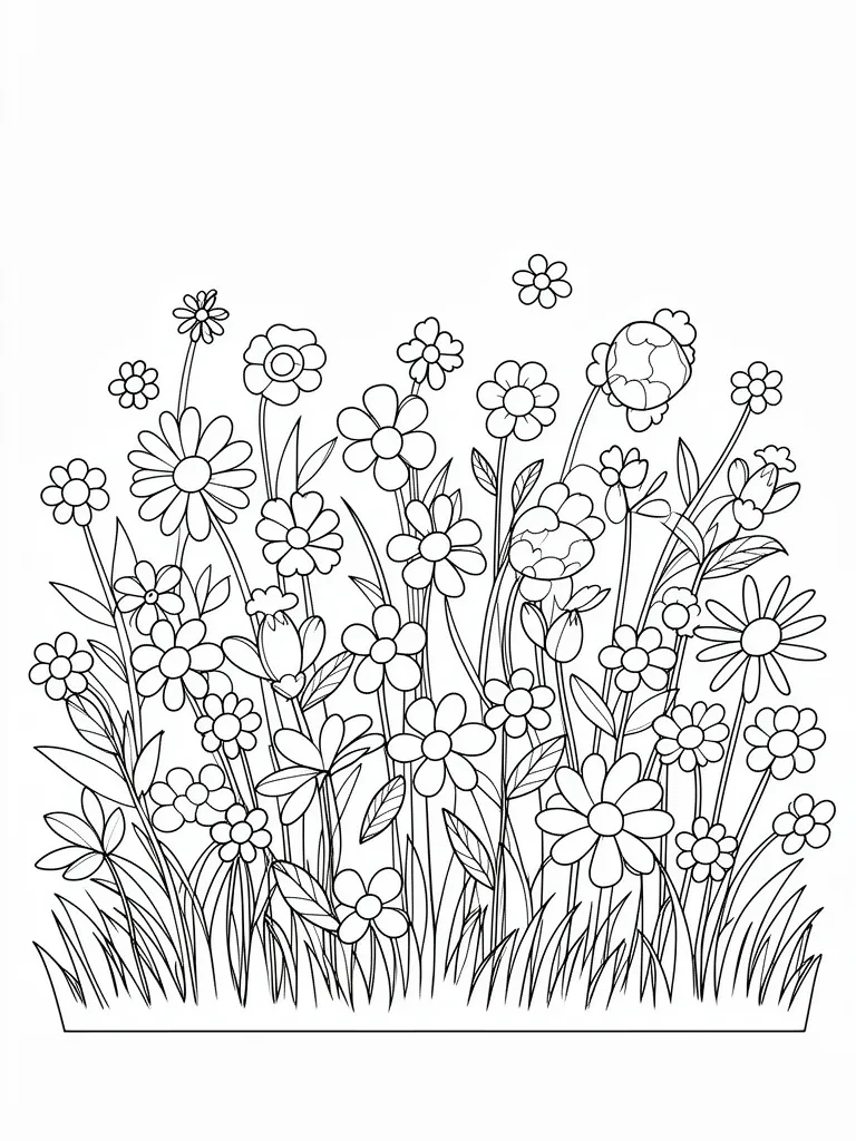 Coloriage Jardin de printemps facile à imprimer