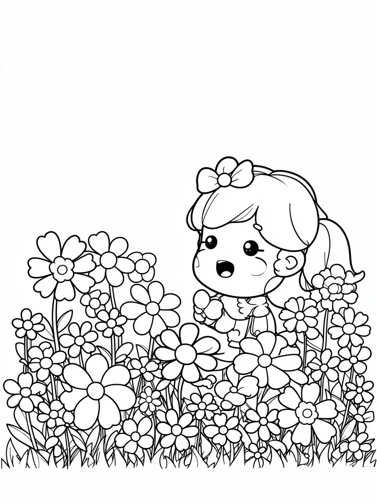 Coloriage Jardin de printemps kawaii à imprimer