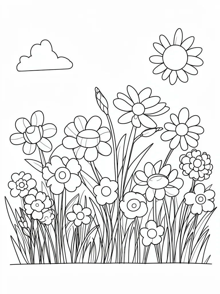 Coloriage Jardin de printemps pour maternelle à imprimer
