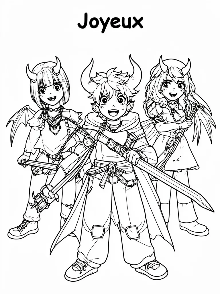 Coloriage kpop demon hunters joyeux à imprimer