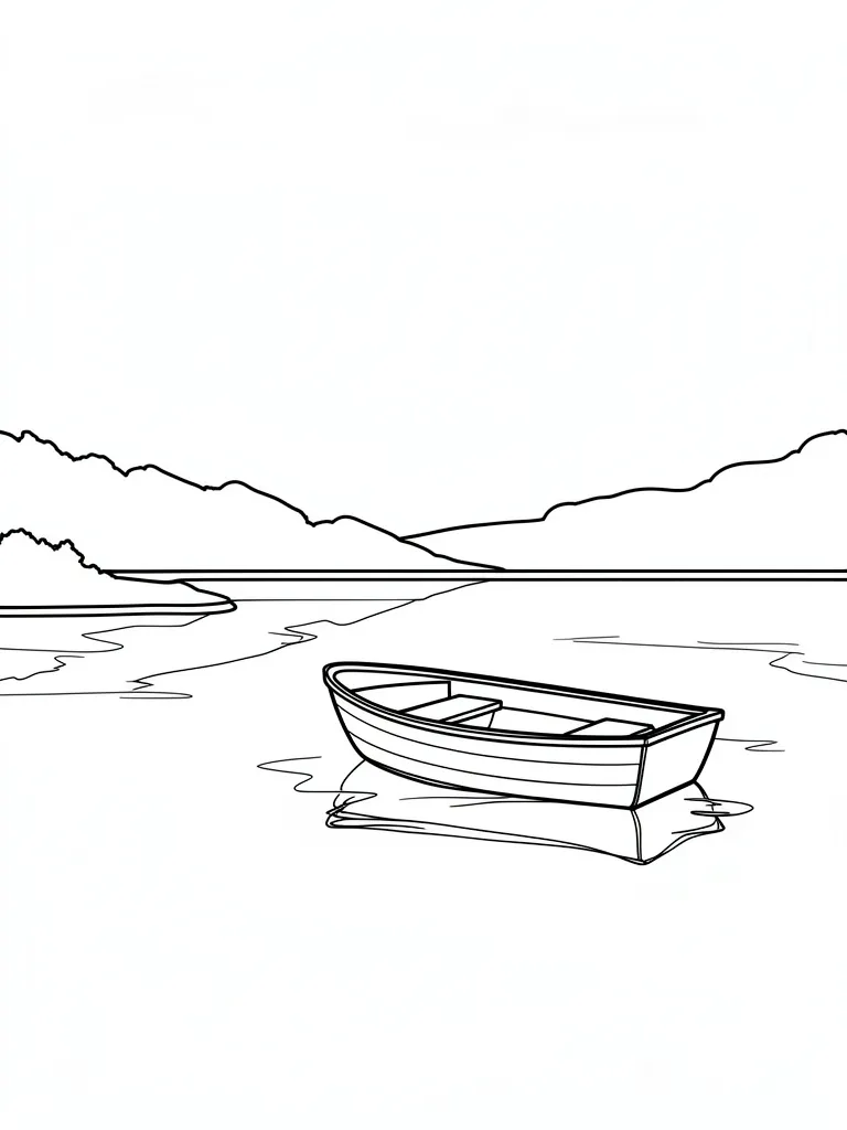 Coloriage Lac et barque à imprimer