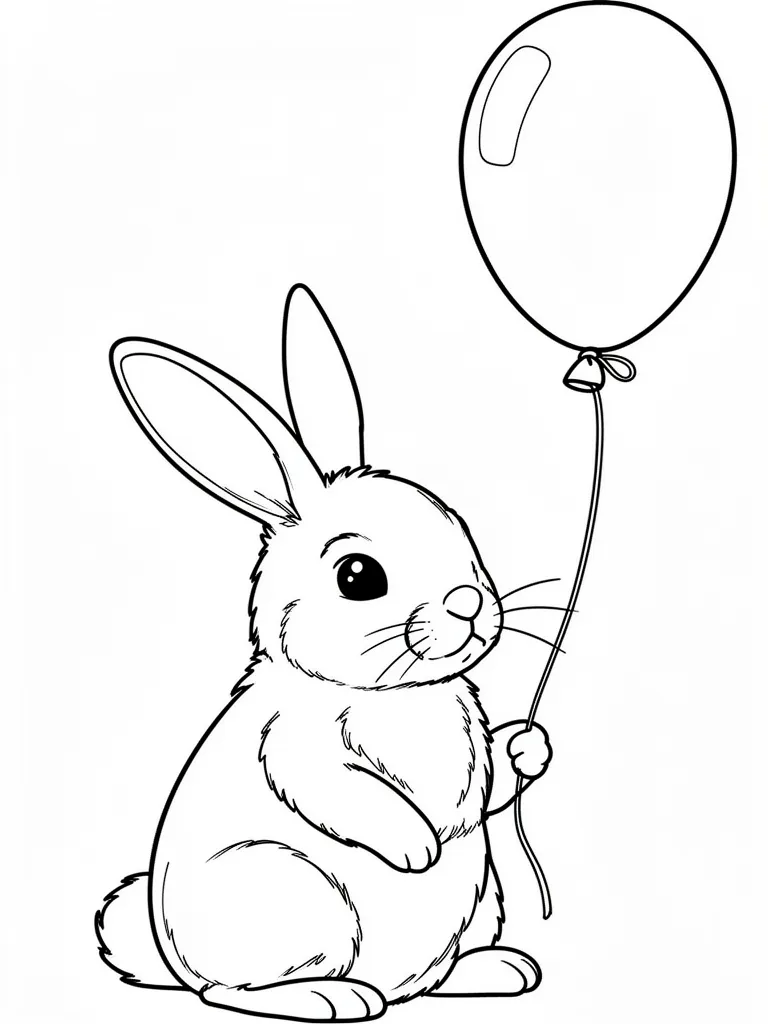 Coloriage Lapin avec un ballon détaillé à imprimer