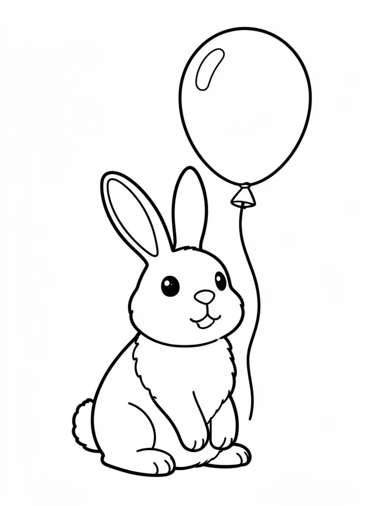 Coloriage Lapin avec un ballon facile à imprimer