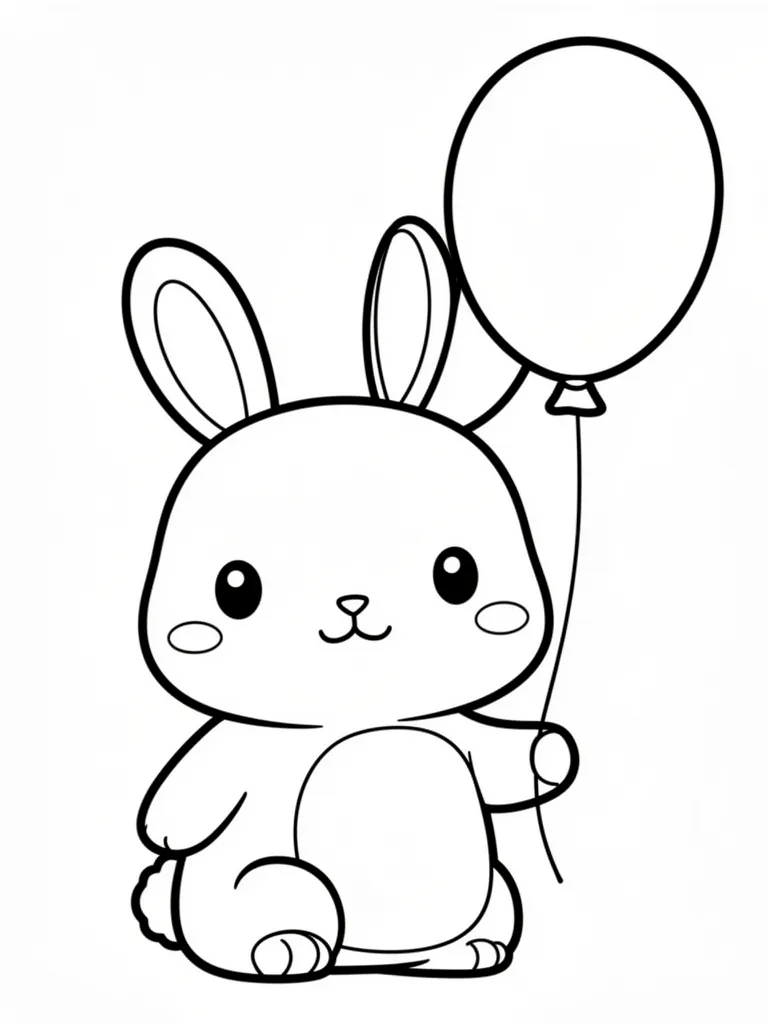 Coloriage Lapin avec un ballon kawaii à imprimer