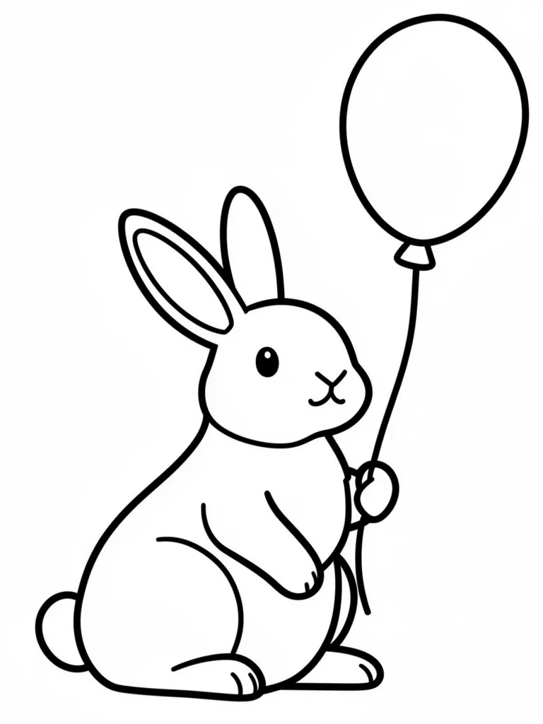 Coloriage Lapin avec un ballon pour maternelle à imprimer