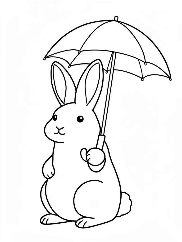 Coloriage Lapin avec un parapluie à imprimer