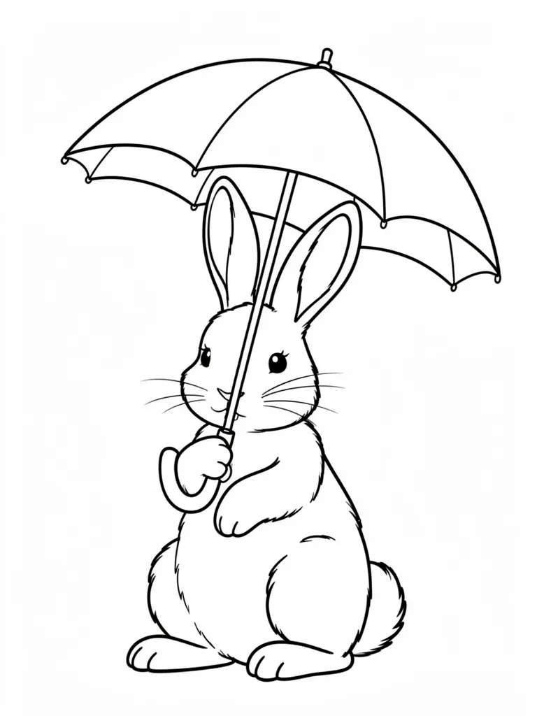 Coloriage Lapin avec un parapluie détaillé à imprimer