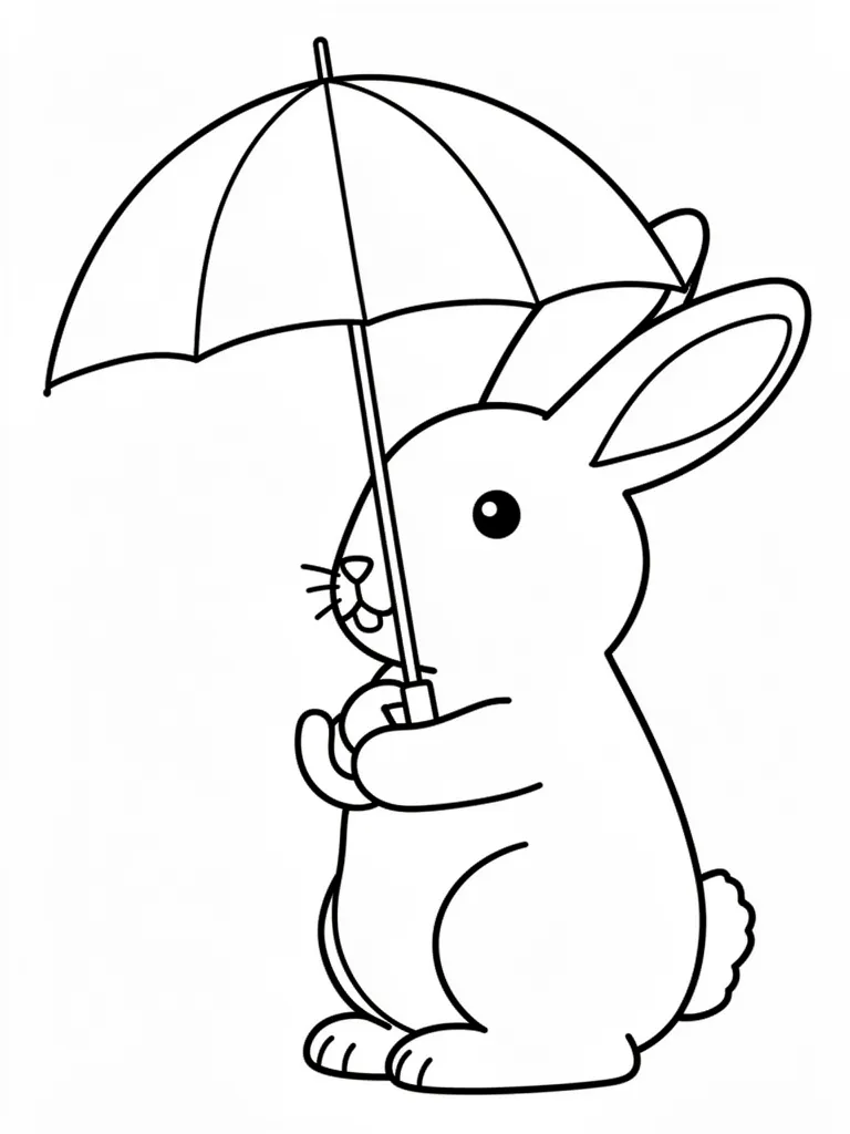 Coloriage Lapin avec un parapluie facile à imprimer