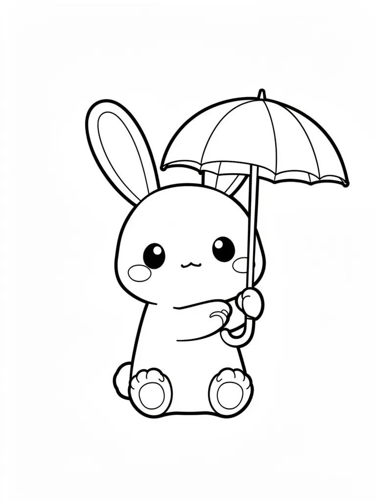 Coloriage Lapin avec un parapluie kawaii à imprimer