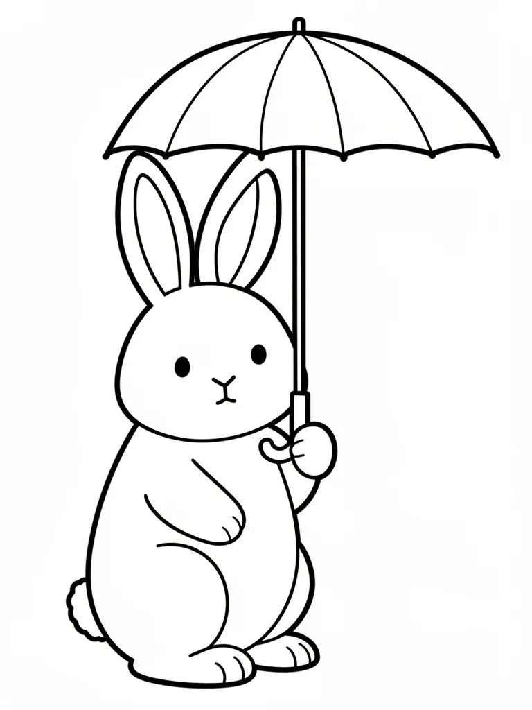 Coloriage Lapin avec un parapluie pour maternelle à imprimer