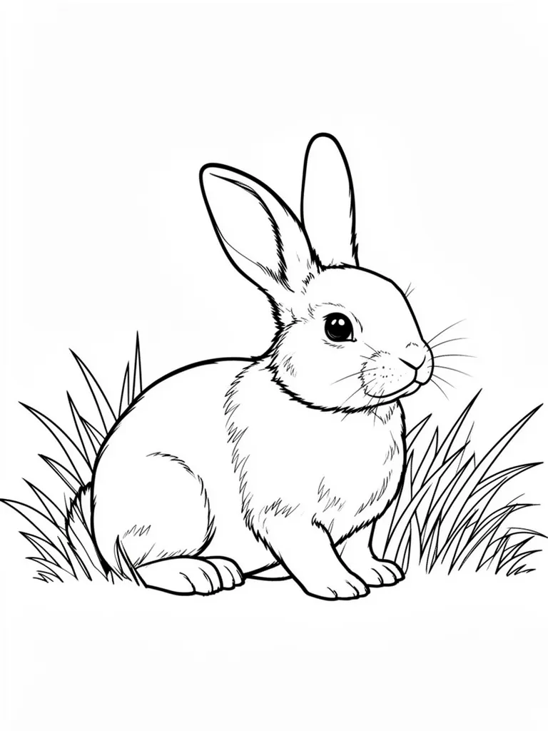Coloriage Lapin bébé lapin dans l’herbe détaillé à imprimer