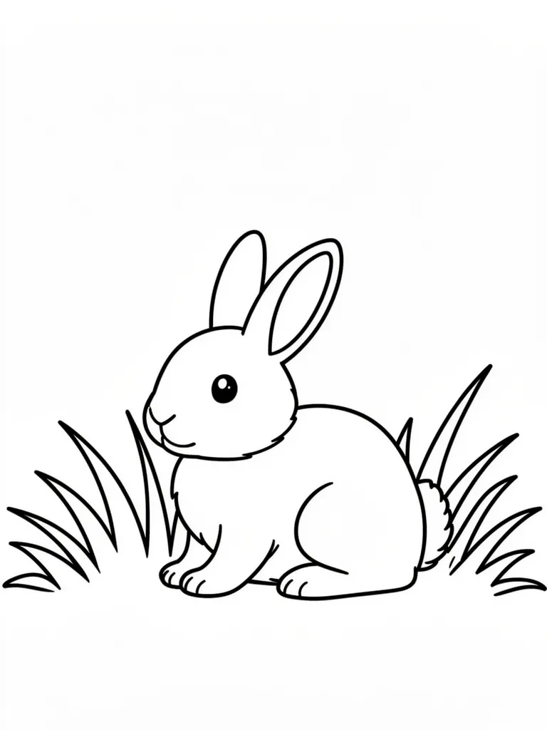 Coloriage Lapin bébé lapin dans l’herbe facile à imprimer
