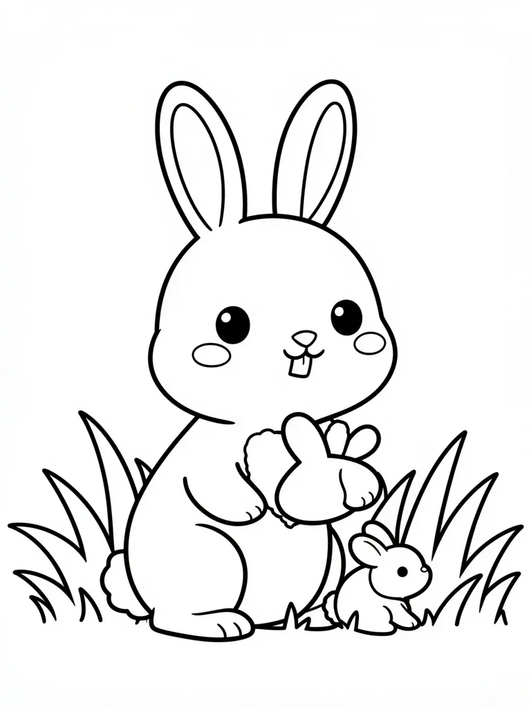 Coloriage Lapin bébé lapin dans l’herbe kawaii à imprimer