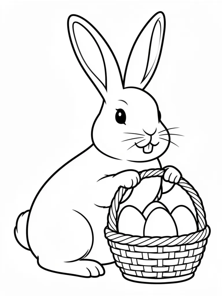 Coloriage Lapin de Pâques avec un panier à imprimer