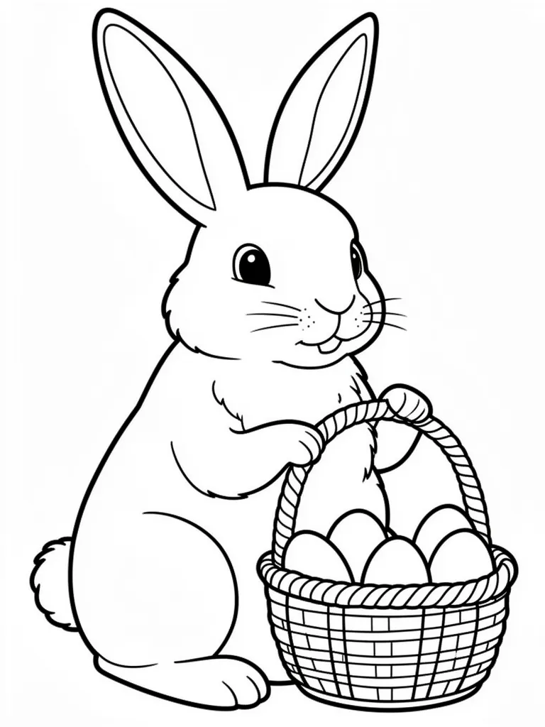 Coloriage Lapin de Pâques avec un panier détaillé – coloriage à imprimer gratuit