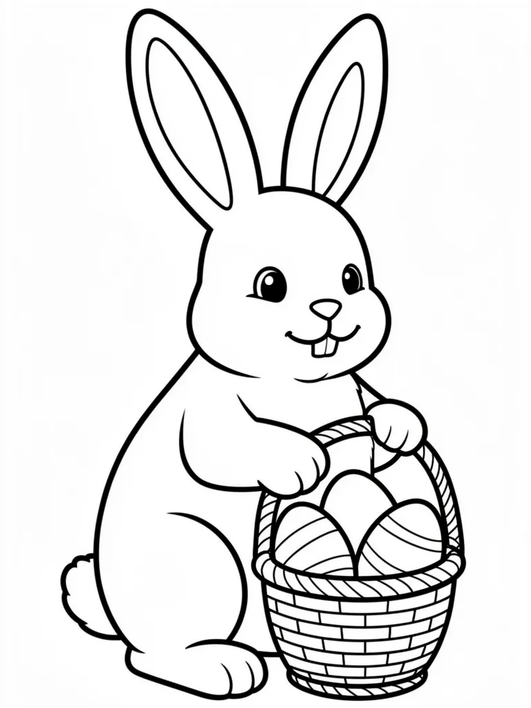 Coloriage Lapin de Pâques avec un panier facile – coloriage à imprimer gratuit