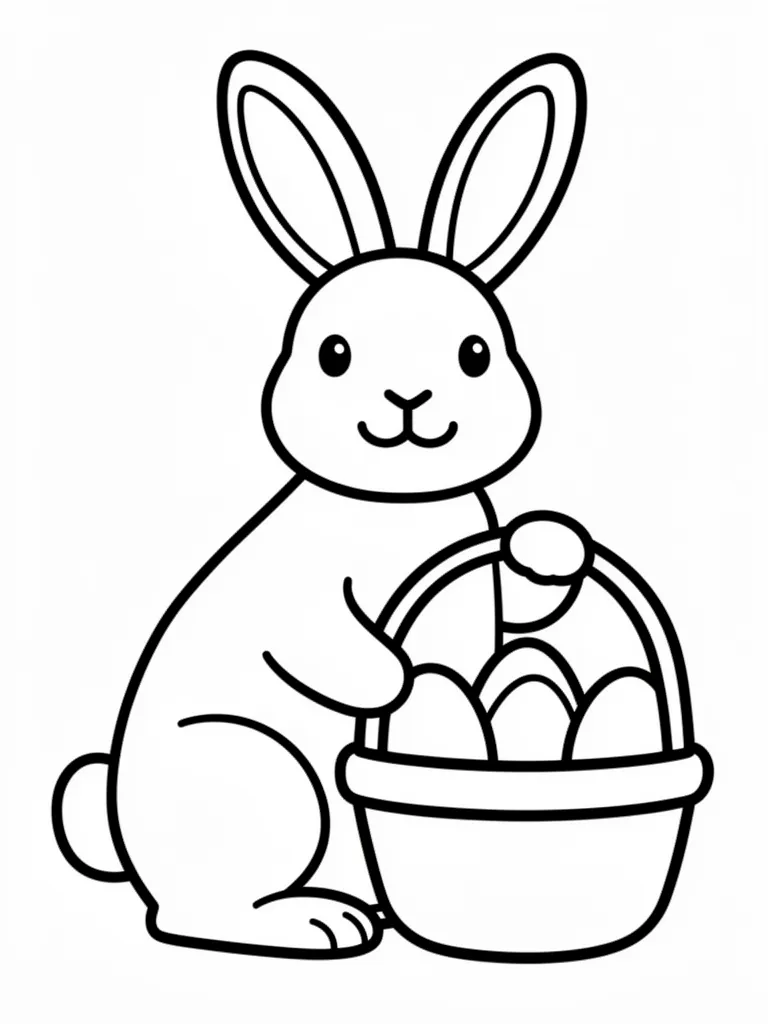 Coloriage Lapin de Pâques avec un panier pour maternelle – coloriage à imprimer gratuit
