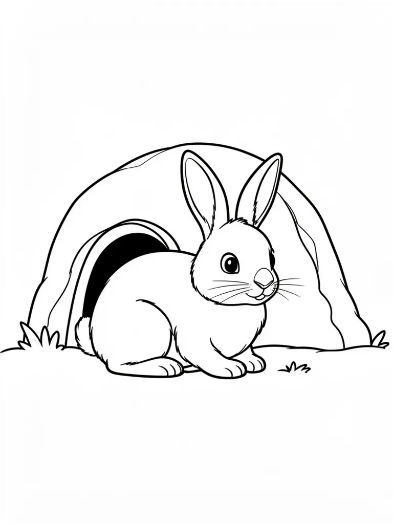 Coloriage Lapin devant un terrier – coloriage à imprimer gratuit