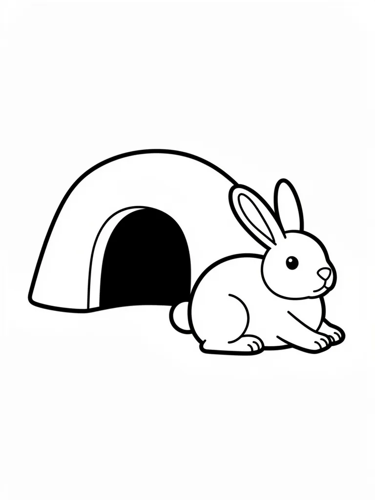 Coloriage Lapin devant un terrier pour maternelle à imprimer
