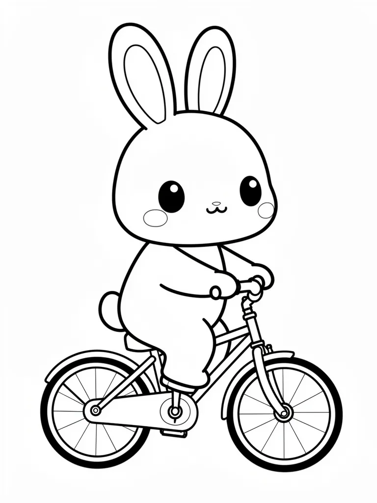 Coloriage Lapin qui fait du vélo kawaii – coloriage à imprimer gratuit