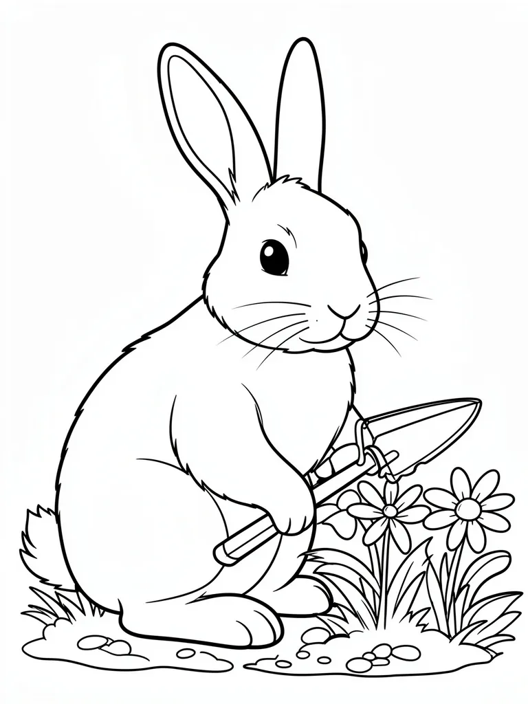 Coloriage Lapin qui jardine détaillé à imprimer