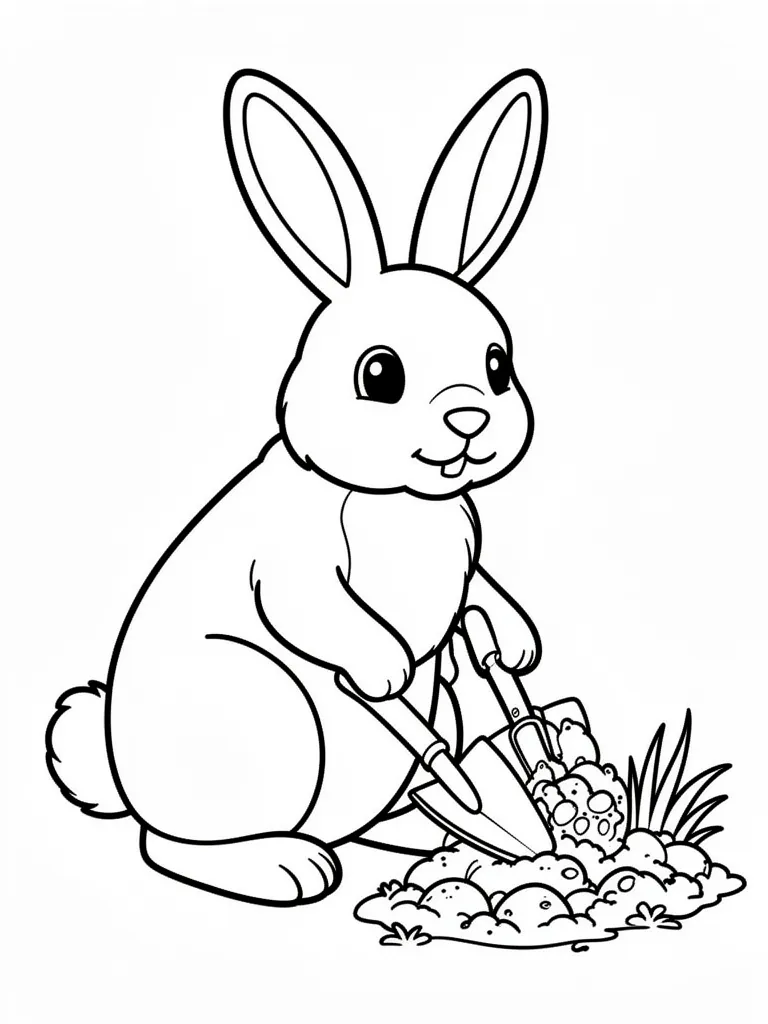 Coloriage Lapin qui jardine facile à imprimer