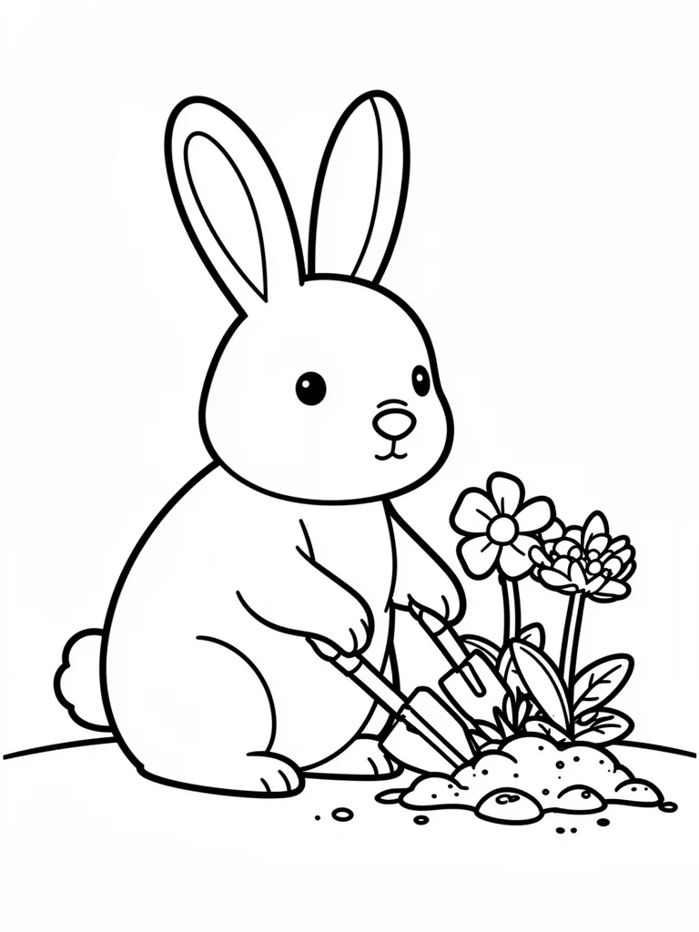 Coloriage Lapin qui jardine pour maternelle à imprimer