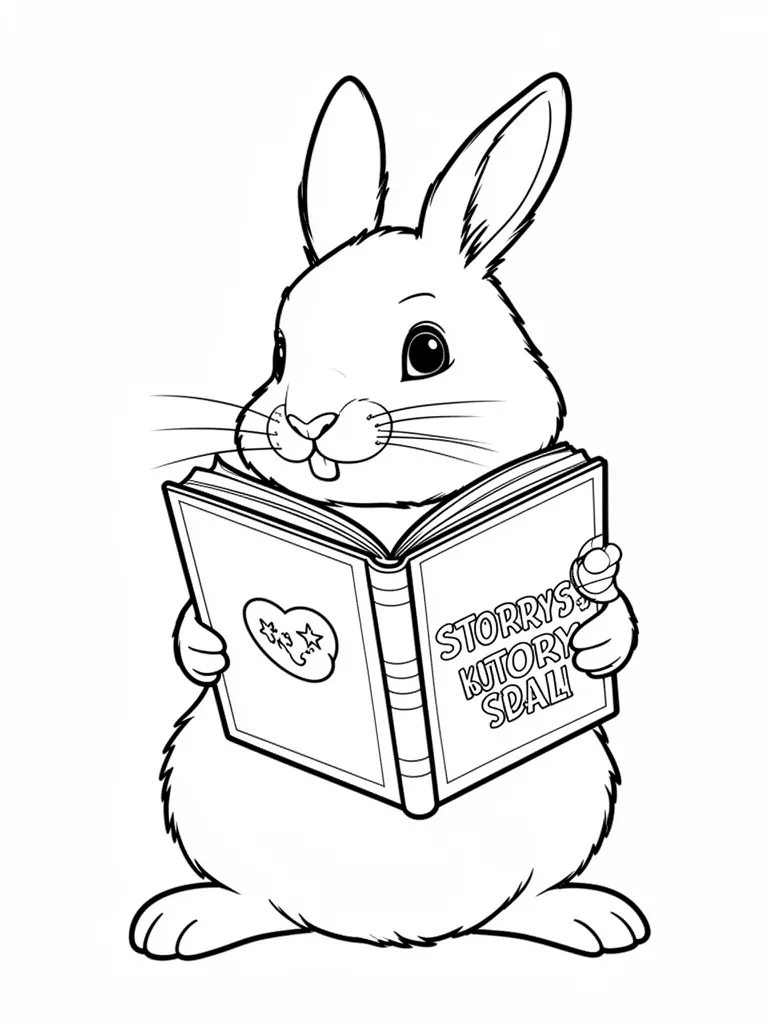 Coloriage Lapin qui lit une histoire détaillé à imprimer