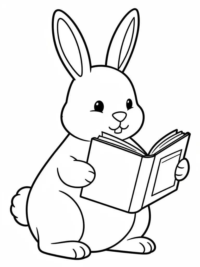Coloriage Lapin qui lit une histoire facile à imprimer