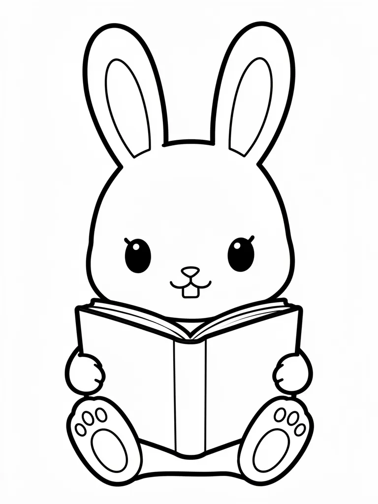 Coloriage Lapin qui lit une histoire kawaii à imprimer