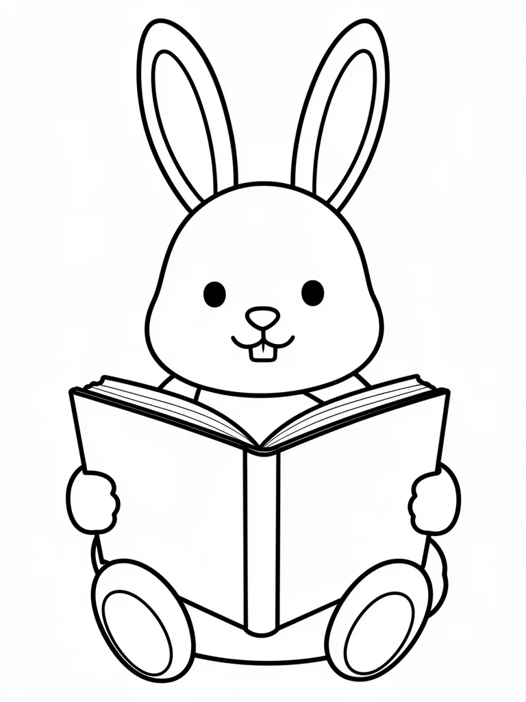 Coloriage Lapin qui lit une histoire pour maternelle à imprimer