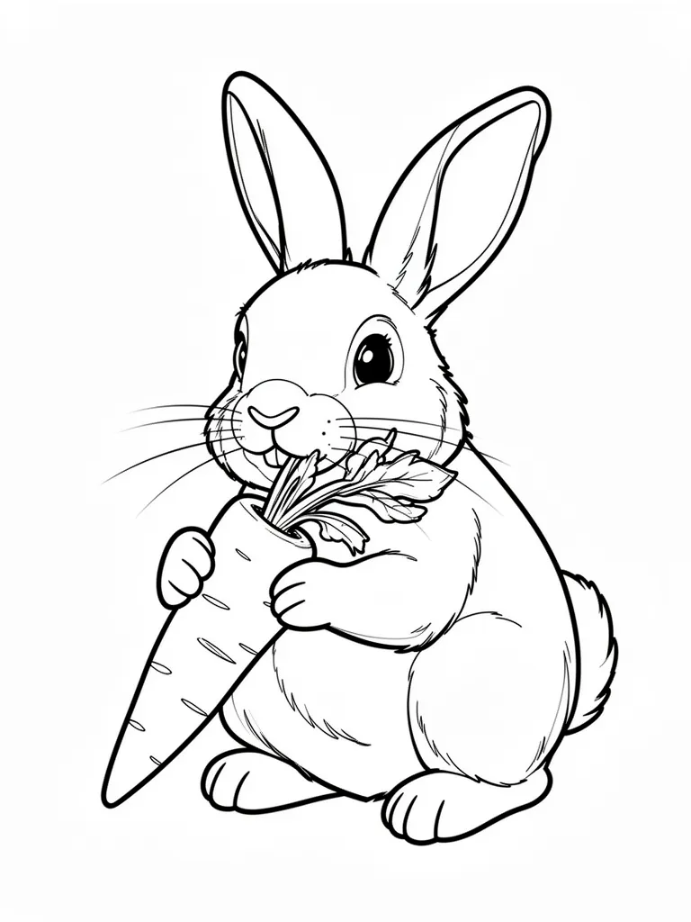 Coloriage Lapin qui mange une carotte détaillé à imprimer