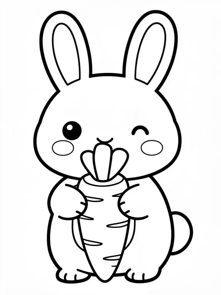 Coloriage Lapin qui mange une carotte kawaii à imprimer