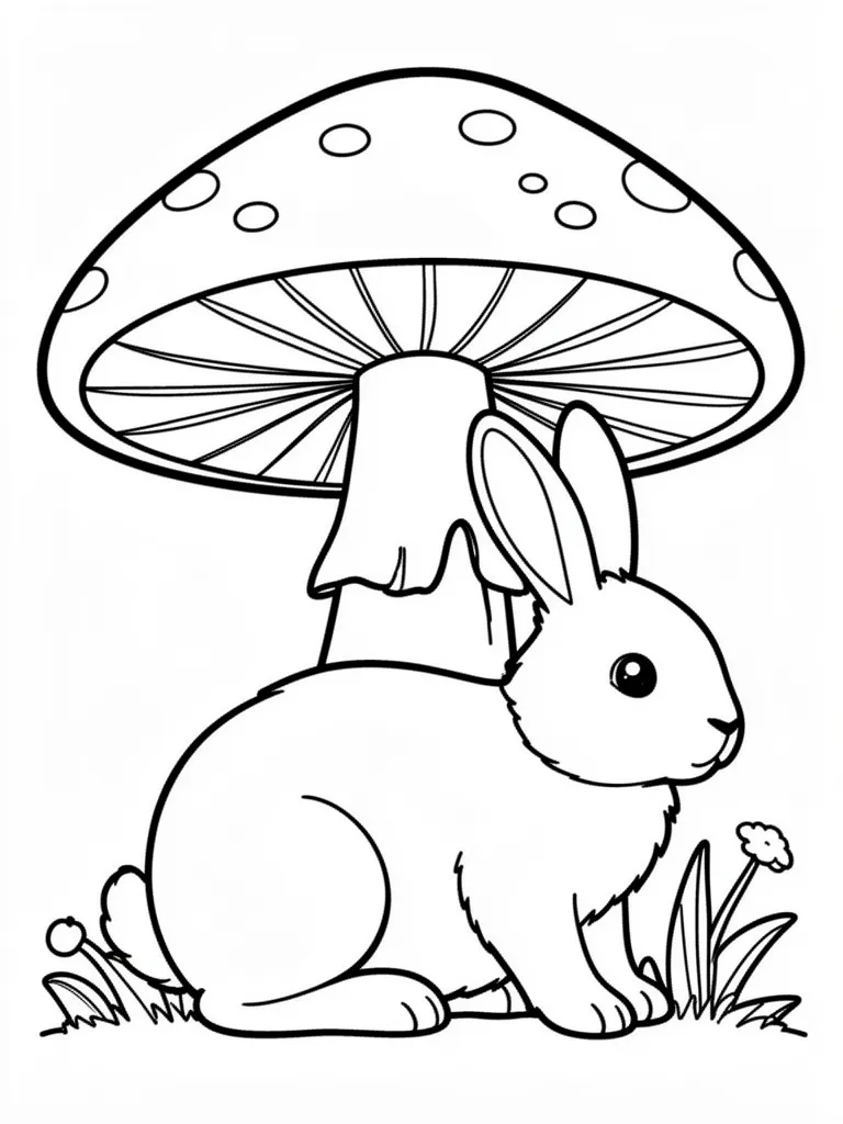 Coloriage Lapin sous un champignon – coloriage à imprimer gratuit