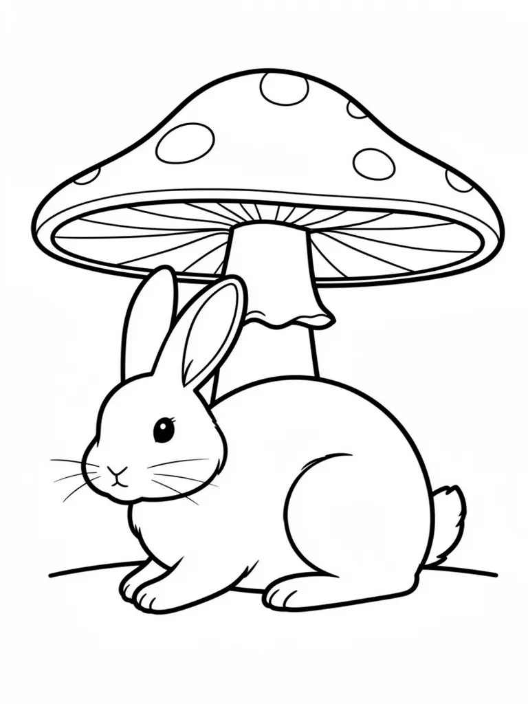 Coloriage Lapin sous un champignon facile – coloriage à imprimer gratuit