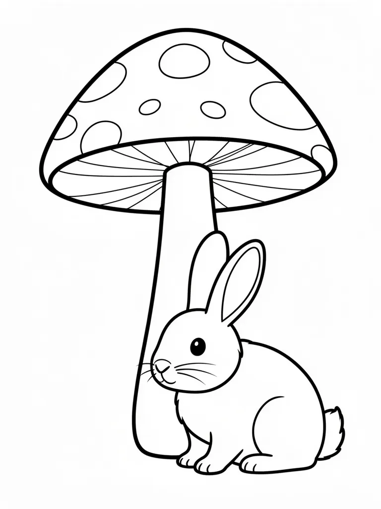 Coloriage Lapin sous un champignon pour maternelle – coloriage à imprimer gratuit